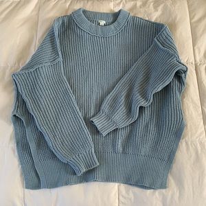 Aerie oversized knit sweater with side slits in light blue